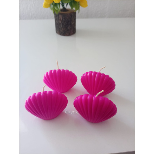 qosrix 4'lü Pembe Fuşya Mini İstiridye Deniz Kabuğu 1. Kalite Doğal Kokulu Mum Dekoratif
