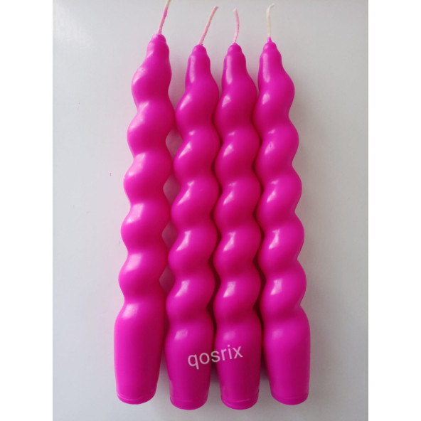 qosrix 4'lü Pembe Fuşya İtalyan Burgulu Şamdan Mumu Doğal Kokulu Uzun Çubuk Konik Burgu Mum Spiral Dekoratif ürün görseli