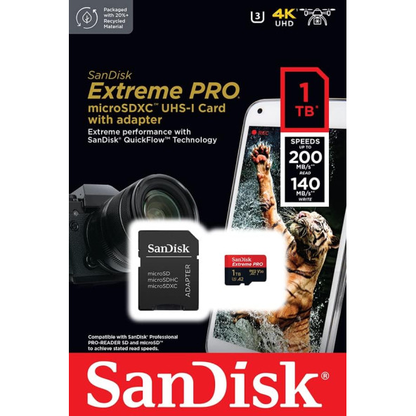 SanDisk Extreme Pro 1TB 200/140MB/s microSDXC UHS-I A2 V30 Adaptörlü Hafıza Kartı SDSQXCD-1T00-GN6MA - 5
