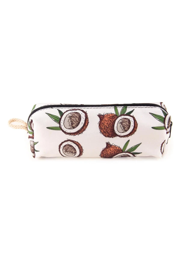 Hindistan Cevizi Desenli Kahve Beyaz Kalemlik Fermuarlı Makyaj Çantası - 2