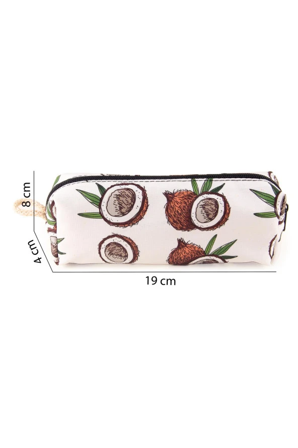 Hindistan Cevizi Desenli Kahve Beyaz Kalemlik Fermuarlı Makyaj Çantası - 3
