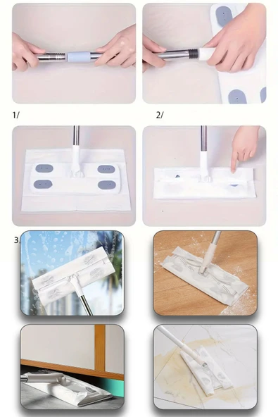 360° Başlıklı Mikrofiber Mop – Sıkıştırmalı Paspas Temizlik Seti, Yüzey Temizlik ve Havlu Uyumlu - 4