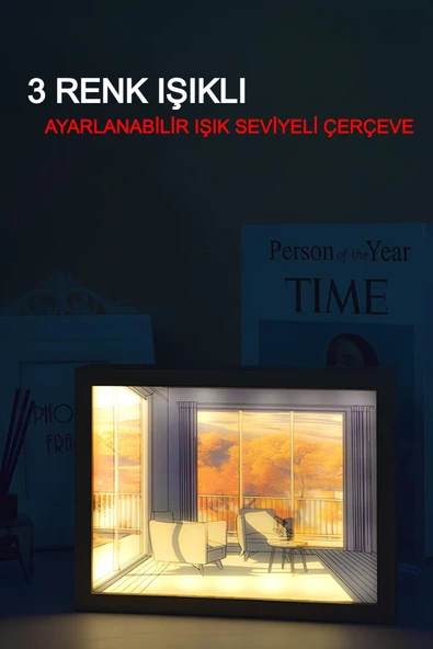 Dekoratif Işıklı Ahşap Çerçeve – Sevgililer Günü, Yıldönümü, Doğum Günü Hediyelik 3 Renkli Işık - 2