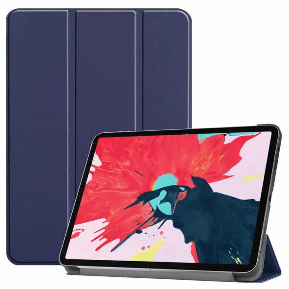 KNY Apple İpad Air 11 2024 Kılıf Arkası Şeffaf Sert Kapaklı Uyku Modlu SmartCover Kılıf  Lacivert