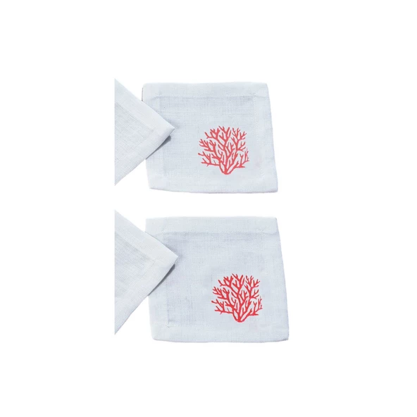 Mercan Desenli 4'lü Kokteyl Sunum Peçetesi El İşi Nakış İşlemeli - 2
