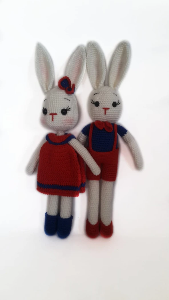 Bay ve Bayan King Tavşan Çifti Amigurumi Organik Oyuncak - 1