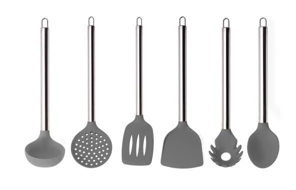Castey 6 Parça Silikon Kepçe Kevgir Spatula Kaşık Servis Takımı Seti