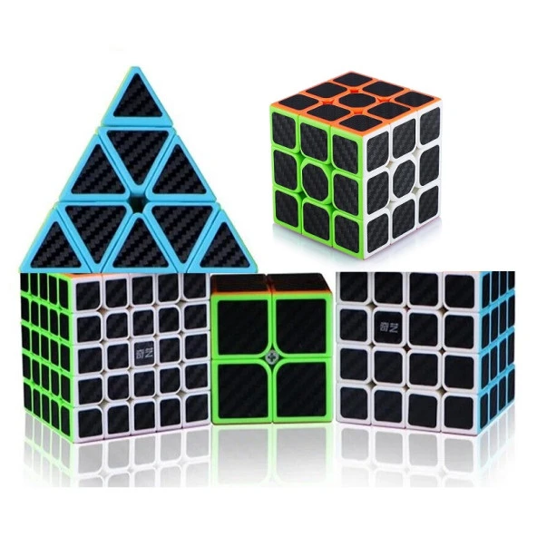 5 SET PROFESSIONAL QY SPEED CORBON FİBER CUBE 5Lİ SET PİRAMİT 2X2 3X3 4X4 5X5 ZEKA KÜPÜ RUBİKS CUBE