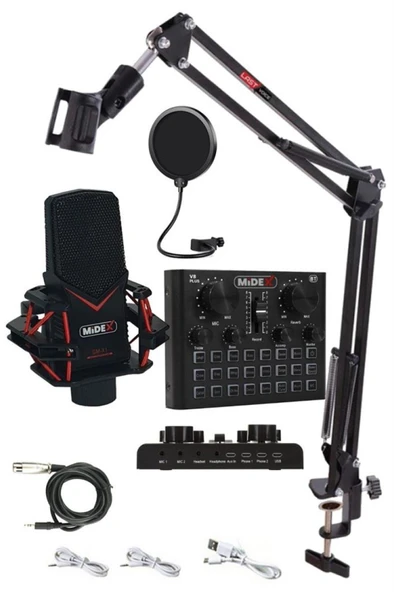 Midex GMX-1 Record Set Condenser Mikrofon Ses Kartı Canlı Yayın Paketi (Telefon ve PC) - Resim 2