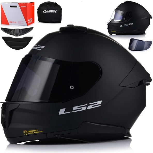 LS2 Stream 2 Mat Siyah Full Face Motosiklet Kaskı Siyah Camlı