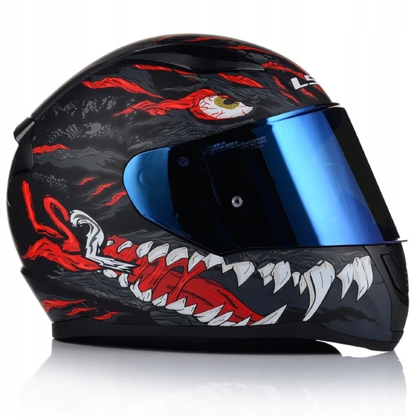LS2 Rapıd 2 Kaıju Mat Siyah-Kırmızı Fullface Motosiklet Kaskı Mavi Camlı - 2