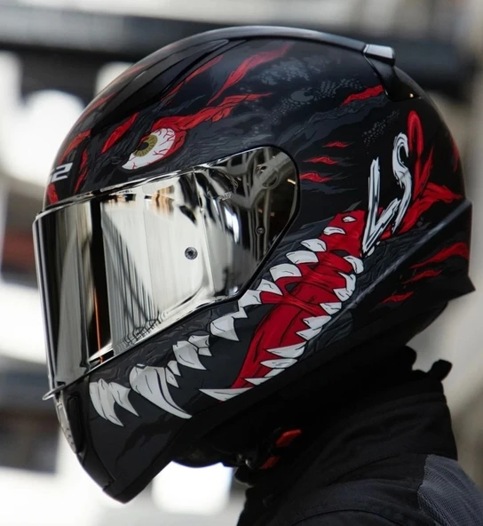 LS2 Rapıd 2 Kaıju Mat Siyah-Kırmızı Fullface Motosiklet Kaskı Gri Camlı - 2