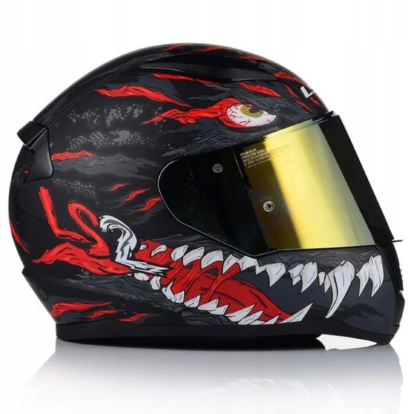 LS2 Rapıd 2 Kaıju Mat Siyah-Kırmızı Fullface Motosiklet Kaskı Gold Camlı - 2