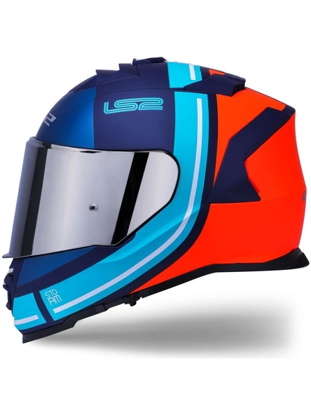 LS2 Storm 2 Slant Mavi Turuncu Kapalı Motosiklet Kaskı Gri camlı - 2
