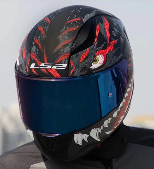 LS2 Rapıd 2 Race Kaıju Fullface Motosiklet Kaskı Mavi Camlı - 4
