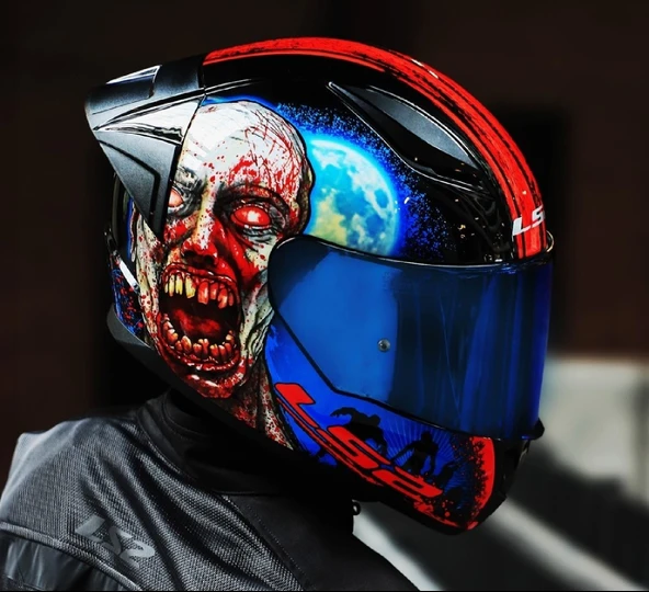 LS2 Rapıd 2 Race Zombıe Fullface Motosiklet Kaskı Mavi Camlı