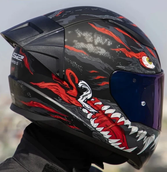 LS2 Rapıd 2 Race Kaıju Fullface Motosiklet Kaskı Mavi Camlı - 2