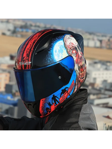 LS2 Rapıd 2 Race Zombıe Fullface Motosiklet Kaskı Mavi Camlı - 2