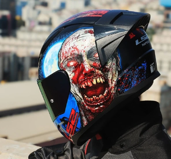 LS2 Rapıd 2 Race Zombıe Fullface Motosiklet Kaskı Gökkuşağı Camlı - 5