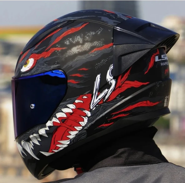 LS2 Rapıd 2 Race Kaıju Fullface Motosiklet Kaskı Mavi Camlı - 3