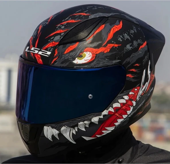 LS2 Rapıd 2 Race Kaıju Fullface Motosiklet Kaskı Mavi Camlı