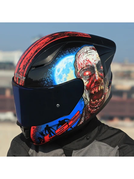 LS2 Rapıd 2 Race Zombıe Fullface Motosiklet Kaskı Mavi Camlı - 3