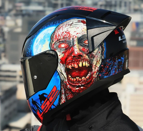 LS2 Rapıd 2 Race Zombıe Fullface Motosiklet Kaskı Gri Camlı - 2