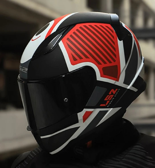 LS2 RAPID 2 GRID MAT BEYAZ-KIRMIZI KAPALI MOTOSİKLET KASKI SİYAH CAMLI - 5