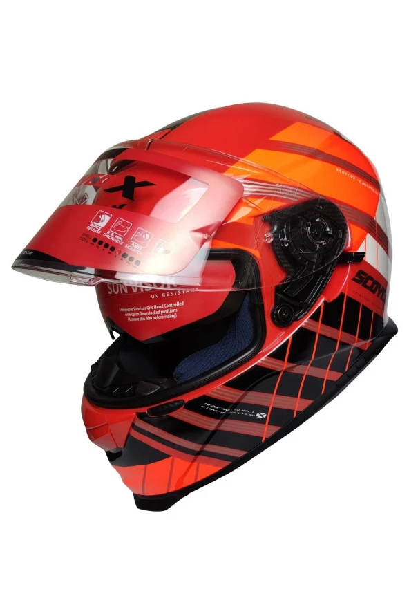 Scoyco X507 Güneş Vizörlü Kapalı Motosiklet Kaskı Turuncu - 2