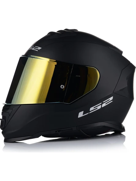 LS2 Storm 2 Mat Siyah Kapalı Motosiklet Kaskı Gold Camlı