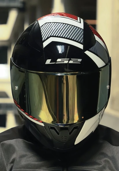 LS2 RAPID 2 RACE EXTRA BEYAZ-KIRMIZI FULLFACE MOTOSİKLET KASKI GOLD CAMLI - Resim 2