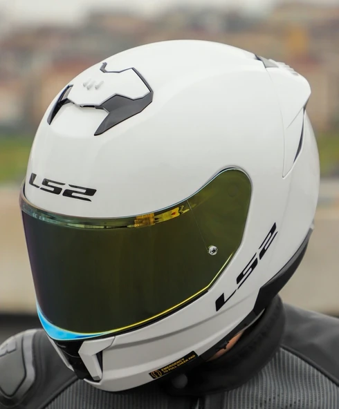 LS2 Stream 2 Beyaz Full Face Motosiklet Kaskı Gold Camlı - Resim 2