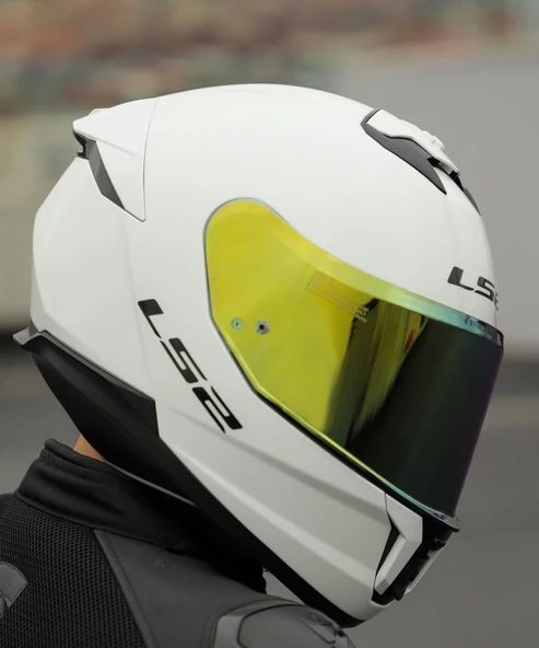 LS2 Stream 2 Beyaz Full Face Motosiklet Kaskı Gold Camlı - Resim 3
