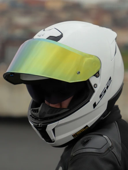 LS2 Stream 2 Beyaz Full Face Motosiklet Kaskı Gold Camlı - Resim 4