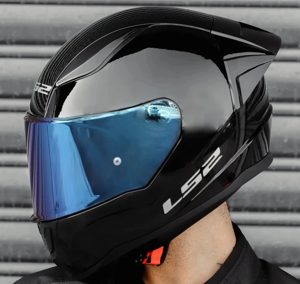 Ls2 Rapıd 2 Race Parlak Siyah Full Face Motosiklet Kaskı Mavi Camlı