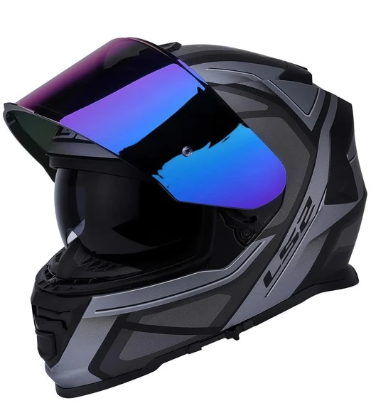LS2 Storm 2 Faster Mat Tıtanıum Kapalı Motosiklet Kaskı Gökkuşağı Camlı - 4