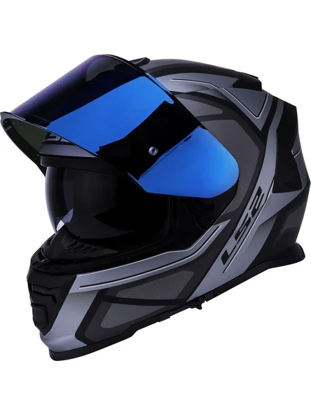 LS2 Storm 2 Faster Mat Tıtanıum Kapalı Motosiklet Kaskı Mavi Camlı - 3