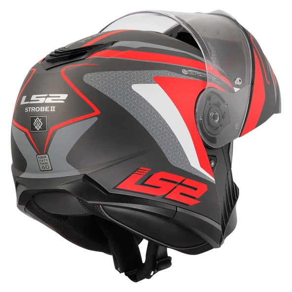 LS2 Strobe 2 Phantom Kırmızı Çene Açılır Motosiklet Kaskı - 5