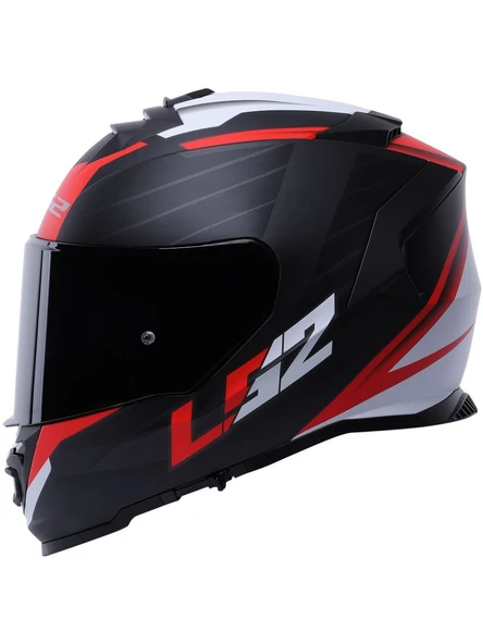 LS2 Storm 2 Nerve Kırmızı Kapalı Motosiklet Kaskı Siyah Camlı - 2