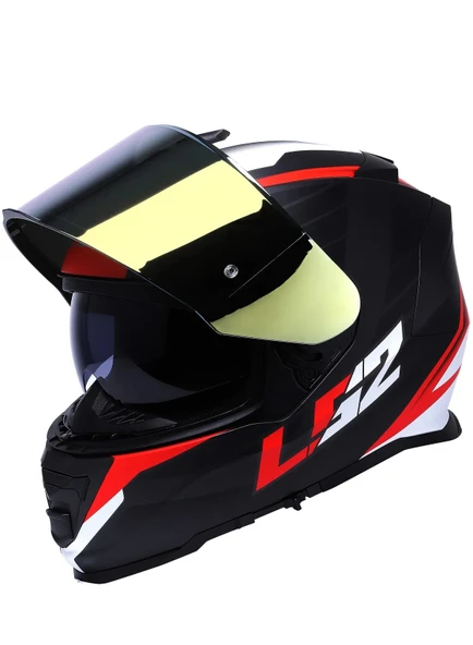 LS2 Storm 2 Nerve Kırmızı Kapalı Motosiklet Kaskı Gold Camlı - 3