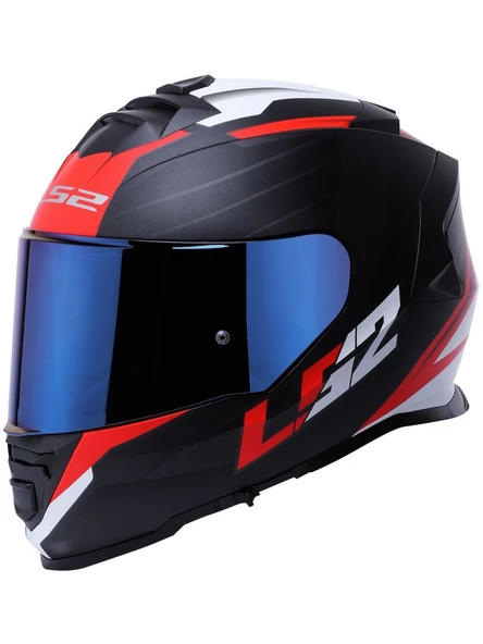 LS2 Storm 2 Nerve Kırmızı Kapalı Motosiklet Kaskı Mavi Camlı