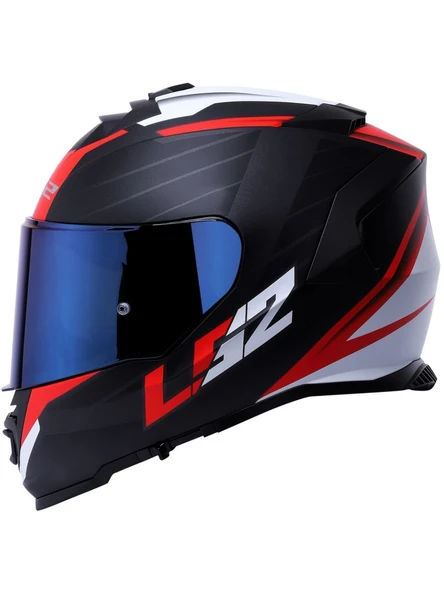 LS2 Storm 2 Nerve Kırmızı Kapalı Motosiklet Kaskı Mavi Camlı - 3
