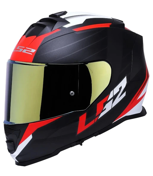LS2 Storm 2 Nerve Kırmızı Kapalı Motosiklet Kaskı Gold Camlı