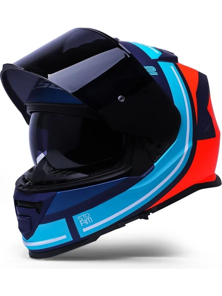 LS2 Storm 2 Slant Mavi Turuncu Kapalı Motosiklet Kaskı Siyah Camlı - 3