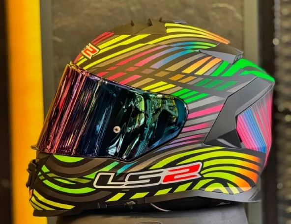 LS2 Storm 2 Power Mat Siyah-gökkuşağı Kapalı Motosiklet Kaskı Gökkuşağı camlı - 3