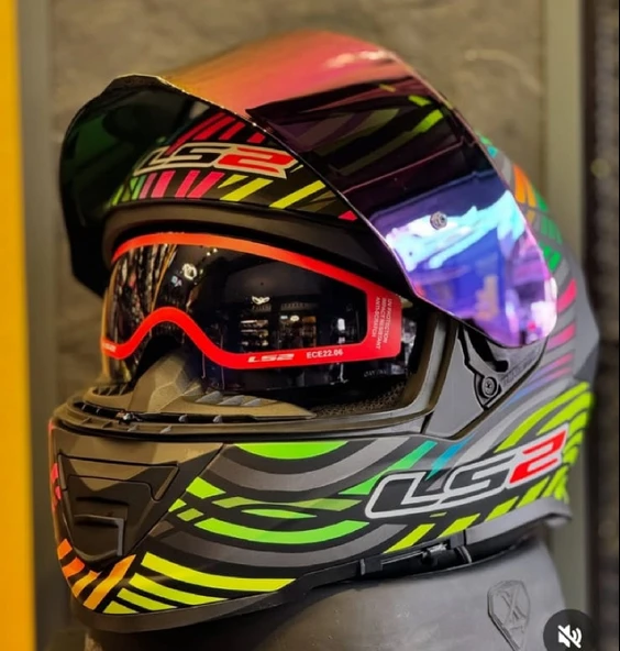 LS2 Storm 2 Power Mat Siyah-gökkuşağı Kapalı Motosiklet Kaskı Gökkuşağı camlı - 5