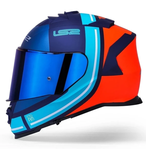 LS2 Storm 2 Slant Mat Mavi Turuncu Kapalı Motosiklet Kaskı Mavi camlı - 2