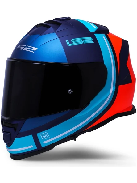 LS2 Storm 2 Slant Mavi Turuncu Kapalı Motosiklet Kaskı Siyah Camlı