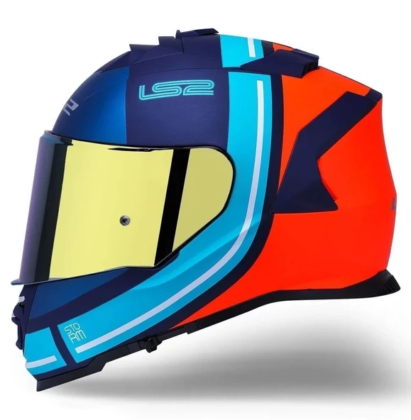 LS2 Storm 2 Slant Mat Mavi Turuncu Kapalı Motosiklet Kaskı Gold camlı - 2