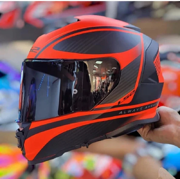 LS2 Storm 2 Dodger Neon Turuncu Kapalı Motosiklet Kaskı Siyah Camlı